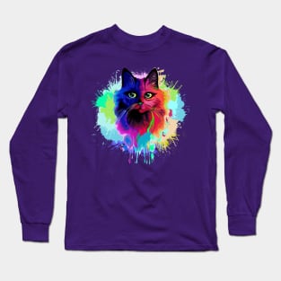 Cat Trippy Psychedelic Pop Art Long Sleeve T-Shirt